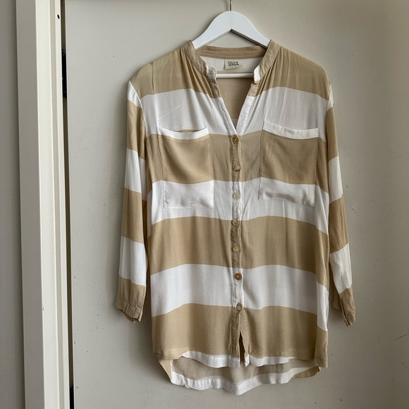 Zulu & Zephyr Striped Button Down Tunic Top - Picture 1 of 6
